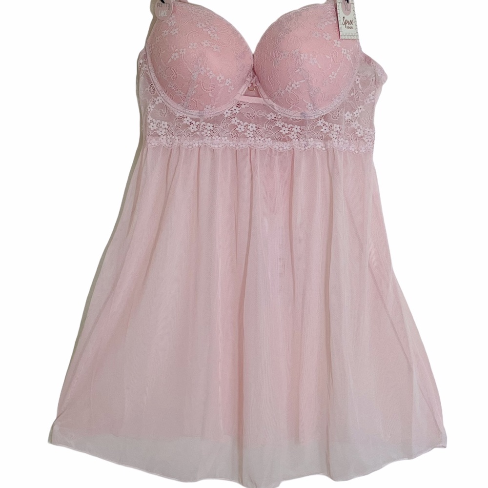 Pretty In Pink Lace Mesh Babydoll w/G Sting NEW!